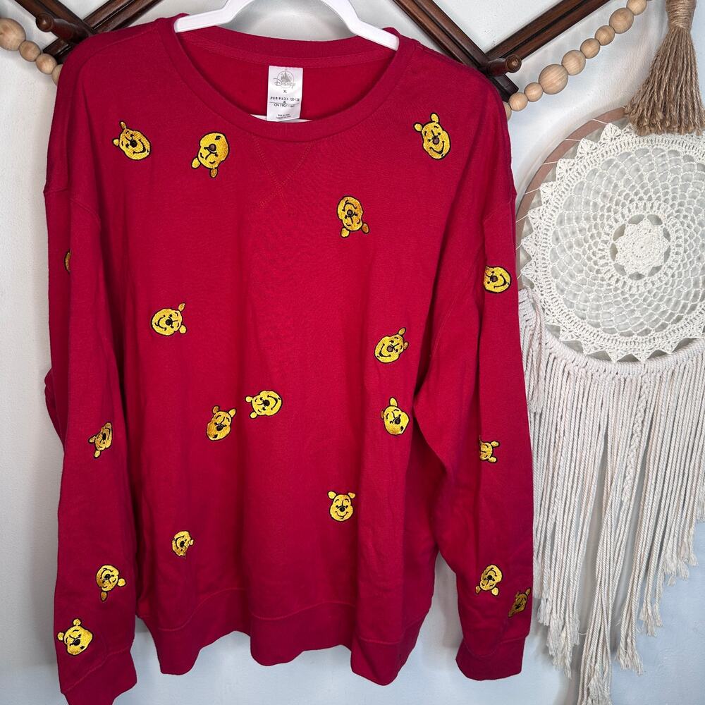 Disney Pooh Embroidered Red Long Sleeve Top